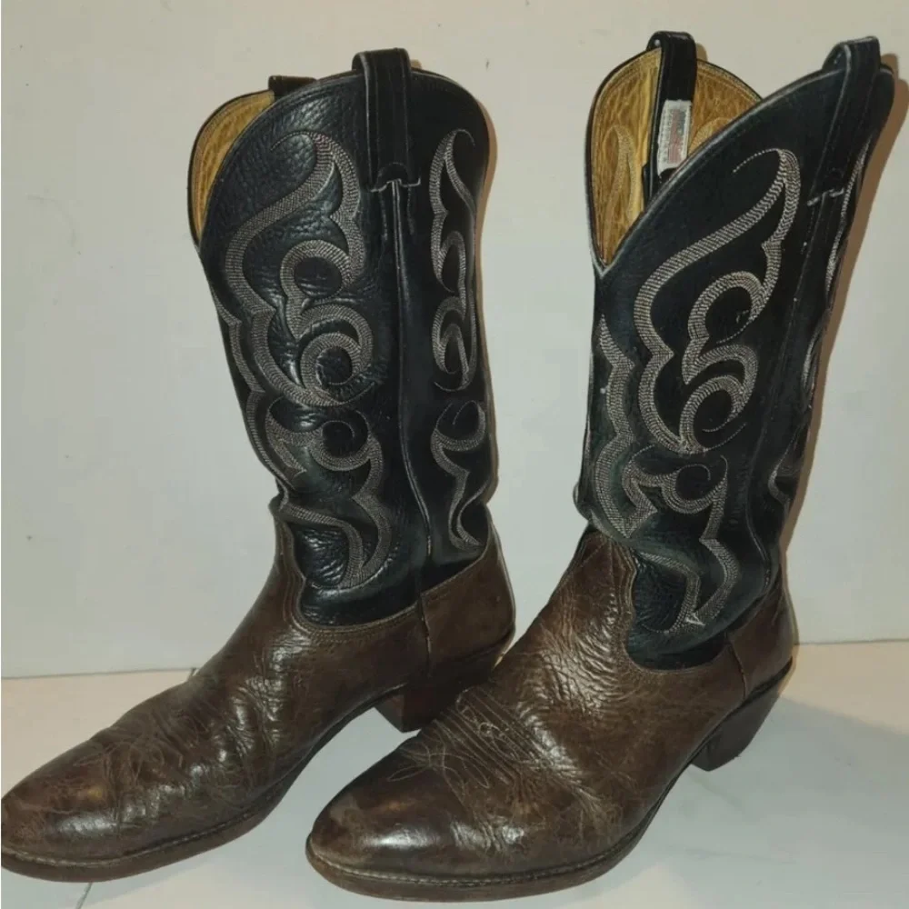 Nocona black brown western leather, cowboy boots size 9 1/2